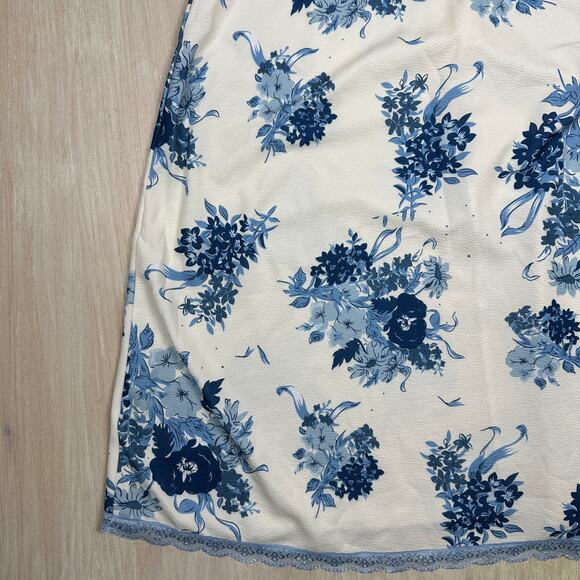 Cider Blue Floral Lace Trim Puff Sleeve Cottagecore Romantic Midi Dress Large - Picture 4 of 14